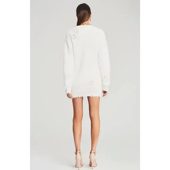 NWT SEROYA Retrofete White Distressed Knit Devin Sweater Oversized Size XS - Picture 2 of 10